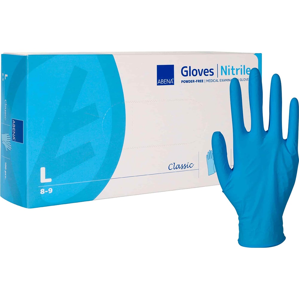 Manusi EXTRA S M L pentru examinare, nitril, albastre, nepudrate, ABENA, 100 buc
