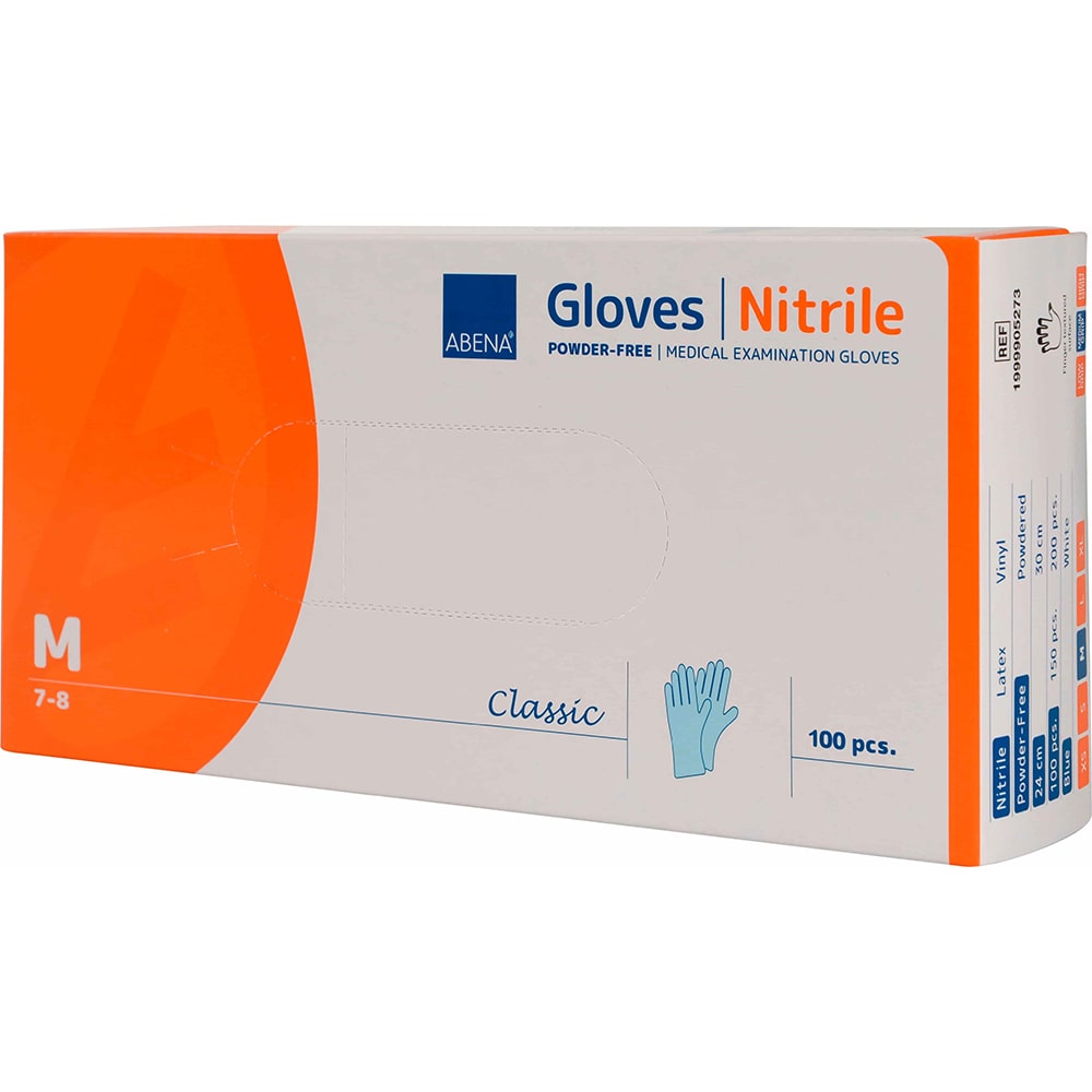 Manusi EXTRA S M L pentru examinare, nitril, albastre, nepudrate, ABENA, 100 buc