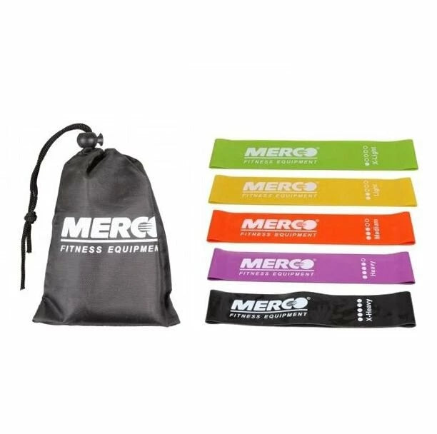 Set 5 benzi elastice de rezistență pentru fitness și kinetoterapie, 50 × 5 cm – Merco Mini Band Set