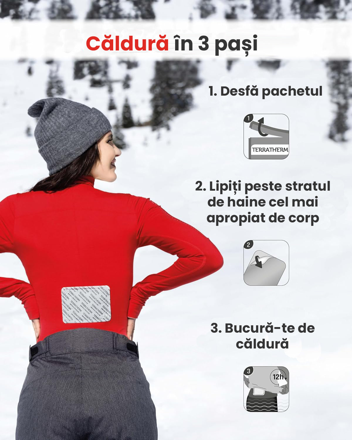 Terratherm Plasturi Termici pentru Spate, Gât și Umeri – 12 ore de căldură – plasturi activați la aer