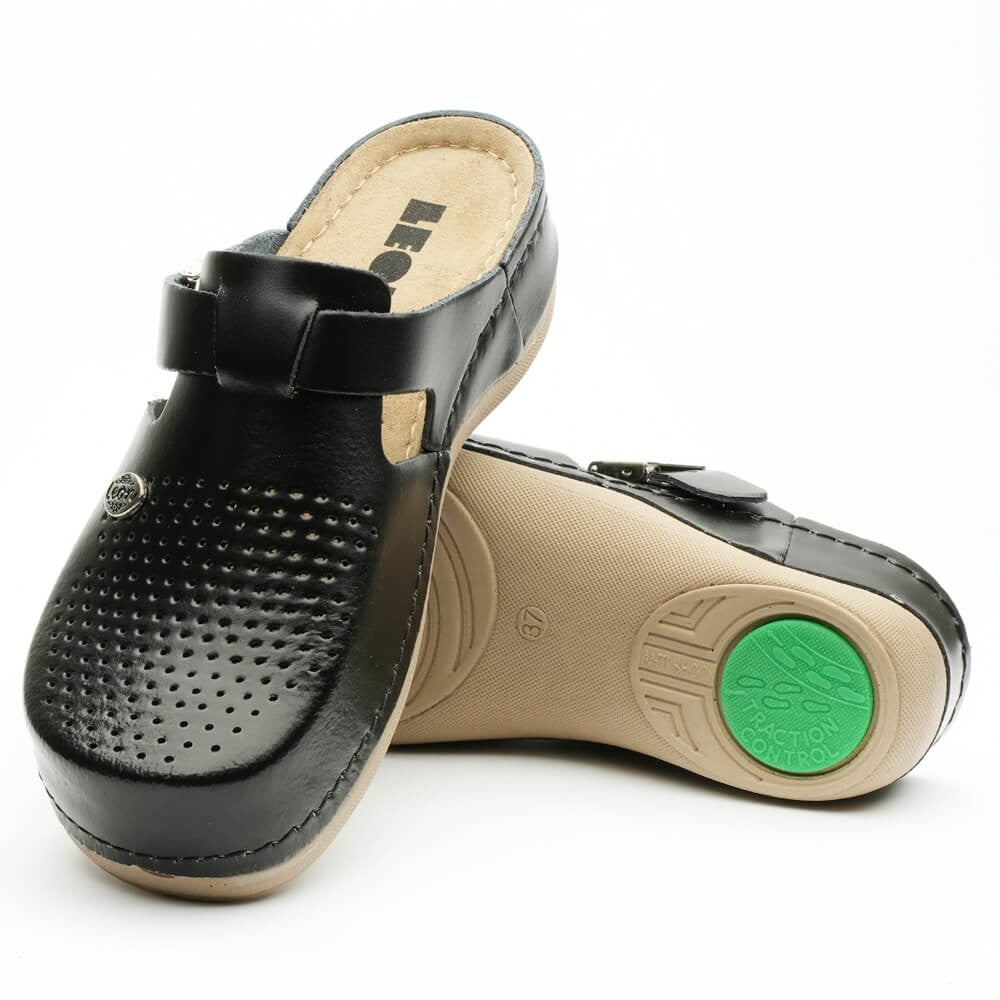 Saboti medicali de dama, din piele, negru, Leon NEW