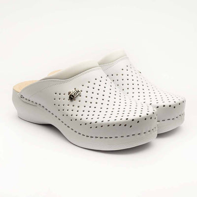 Saboti medicali, unisex, din piele, alb, Leon New