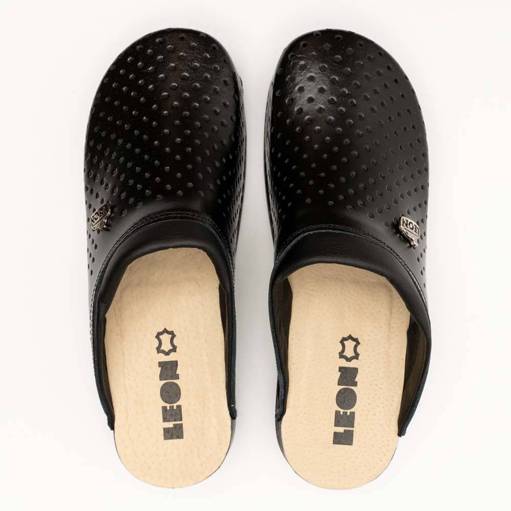 Saboti medicali, unisex, din piele, negru, Leon New