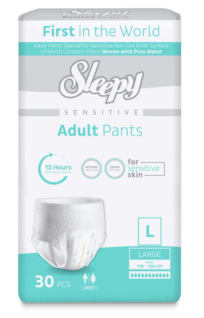 Scutece tip chilot pentru Adulți Sleepy Sensitive, mărimea L 110-150cm - 30 bucăți