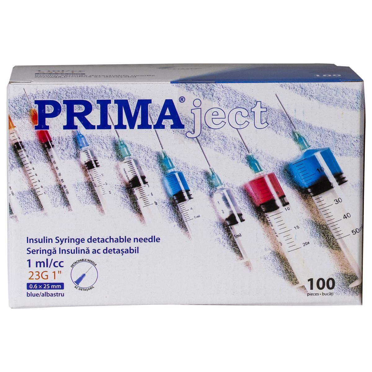Seringi Insulina PRIMA 1ml cu Ac 23G Detasabil, 100 bucati
