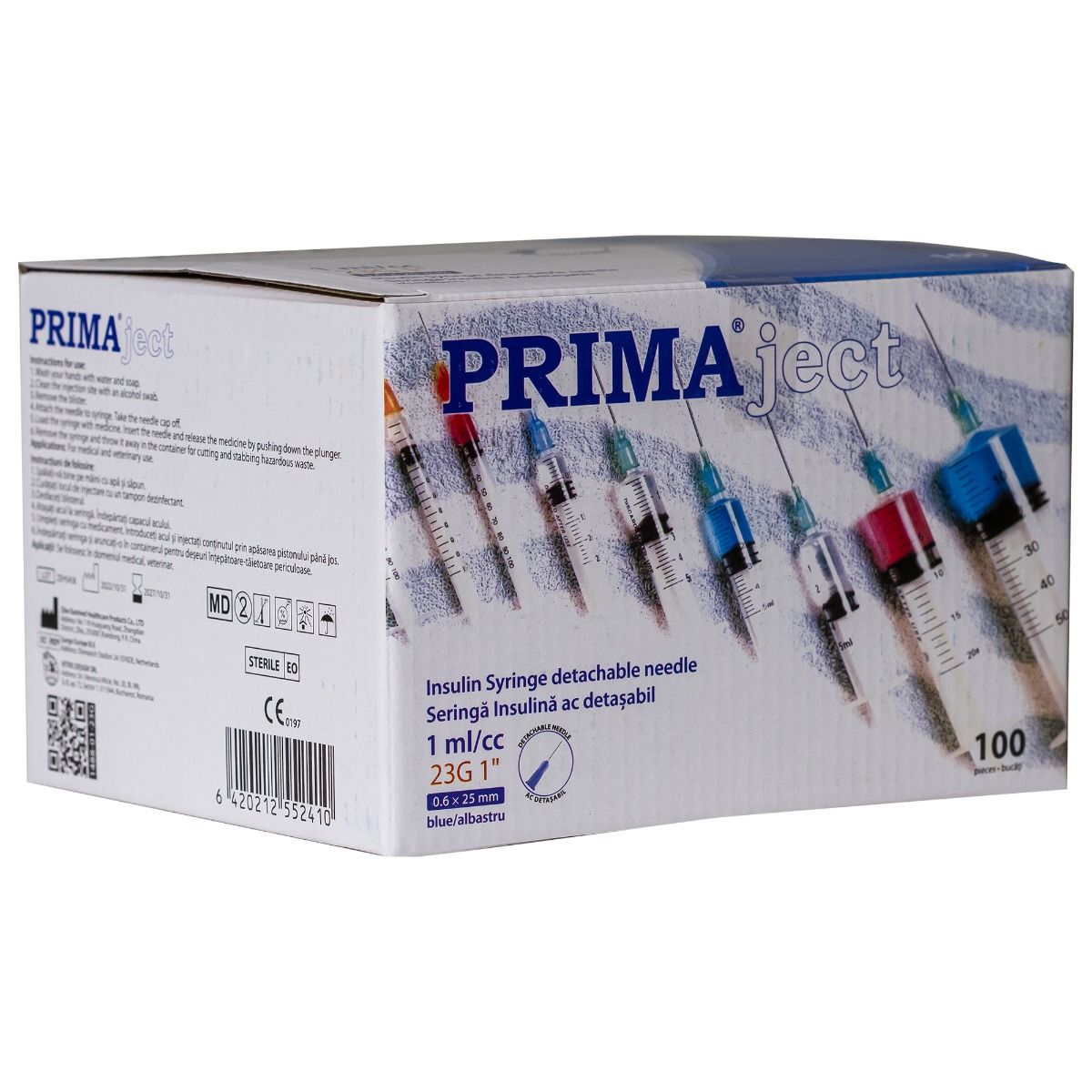 Seringi Insulina PRIMA 1ml cu Ac 23G Detasabil, 100 bucati