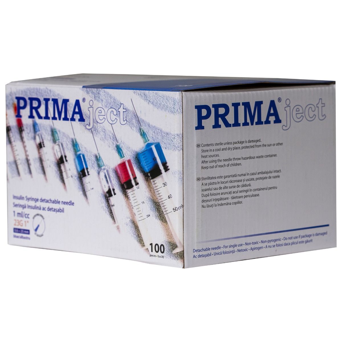 Seringi Insulina PRIMA 1ml cu Ac 23G Detasabil, 100 bucati